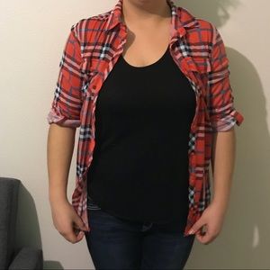 Red, black, blue, and white flannel